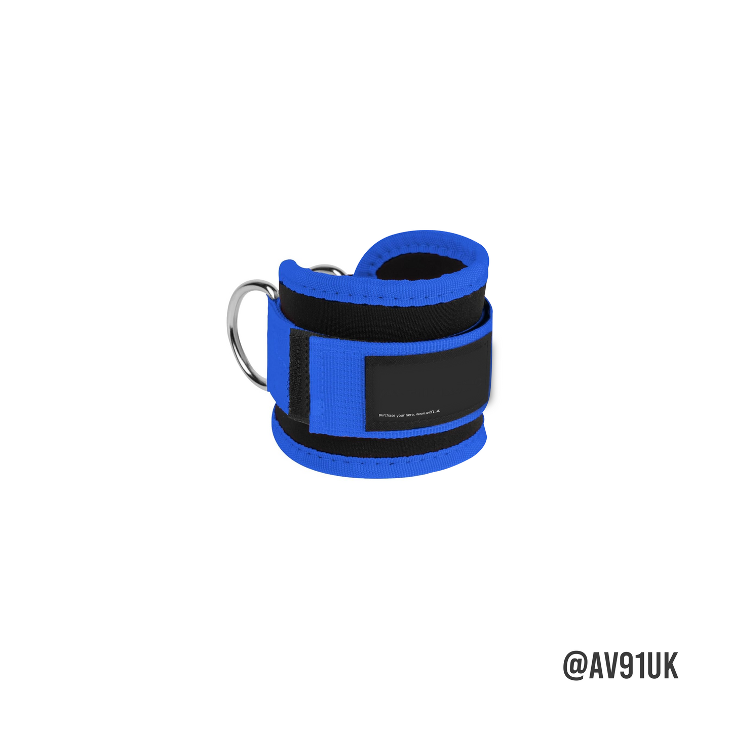 Blue ankle straps with D-ring attachments for resistance bands and cable machines. Durable and ideal for glute, leg, and lower body workouts. Adjustable fit and comfort.