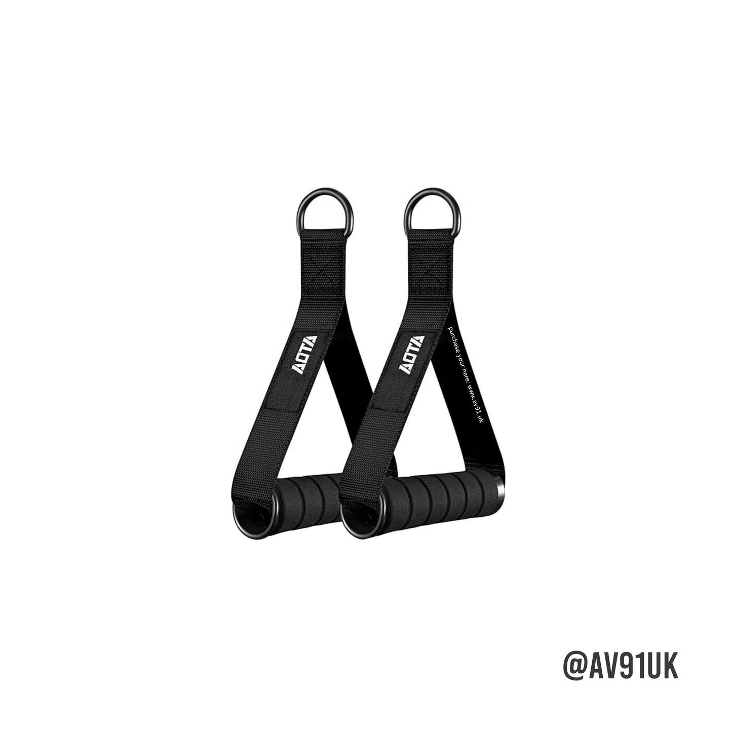 Comfortable, durable black resistance band handles with foam grips and metal rings. Great for strength training, boxing drills, and full-body workouts.