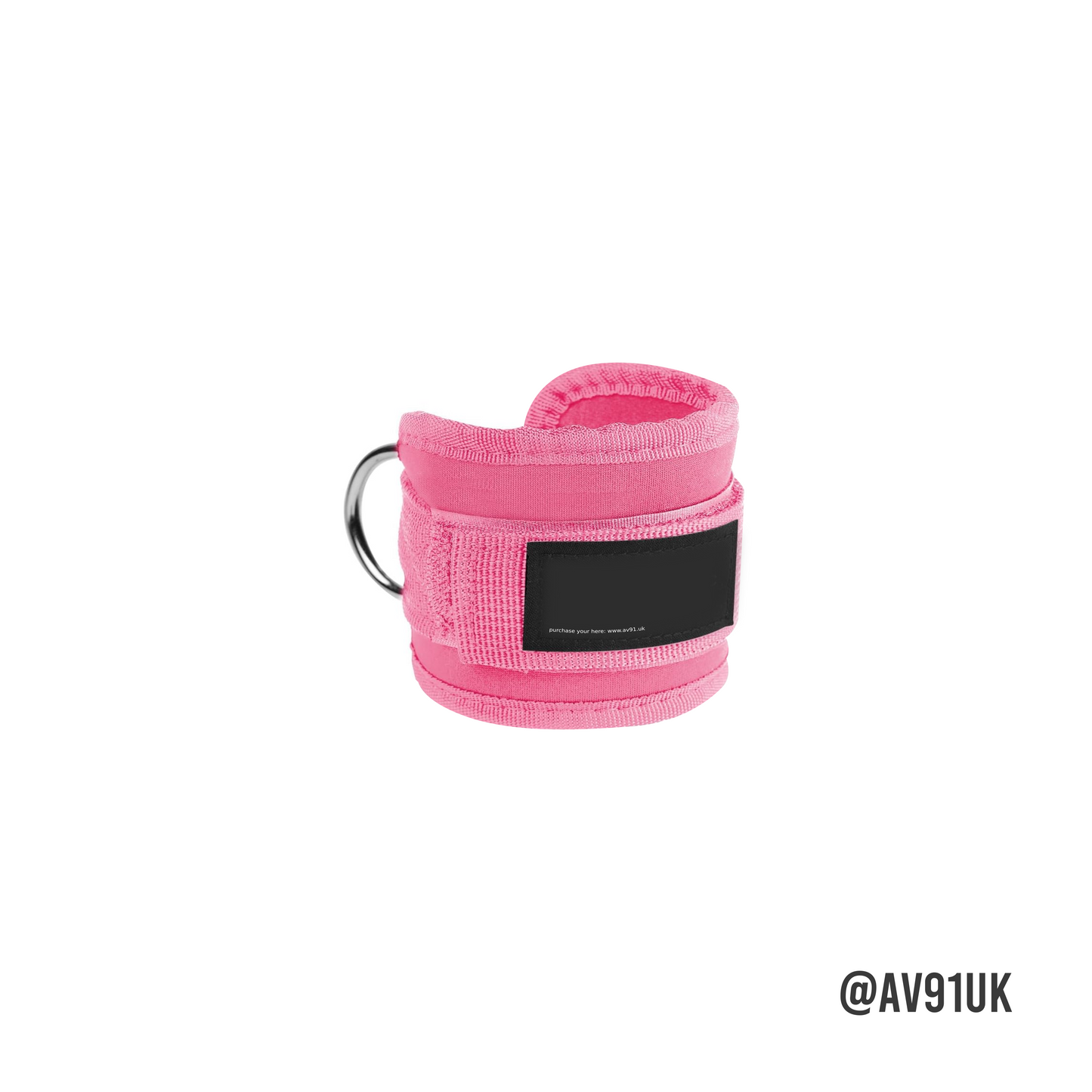 Pink ankle straps with D-ring attachments for resistance bands and cable machines. Durable and ideal for glute, leg, and lower body workouts. Adjustable fit and comfort.