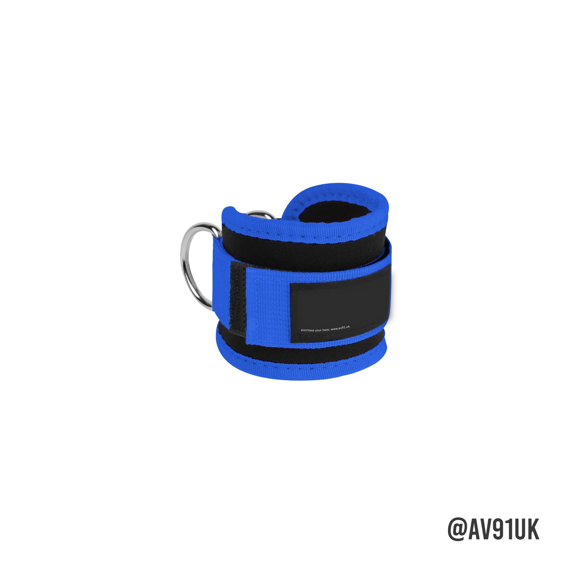 Blue ankle straps with D-ring attachments for resistance bands and cable machines. Durable and ideal for glute, leg, and lower body workouts. Adjustable fit and comfort.